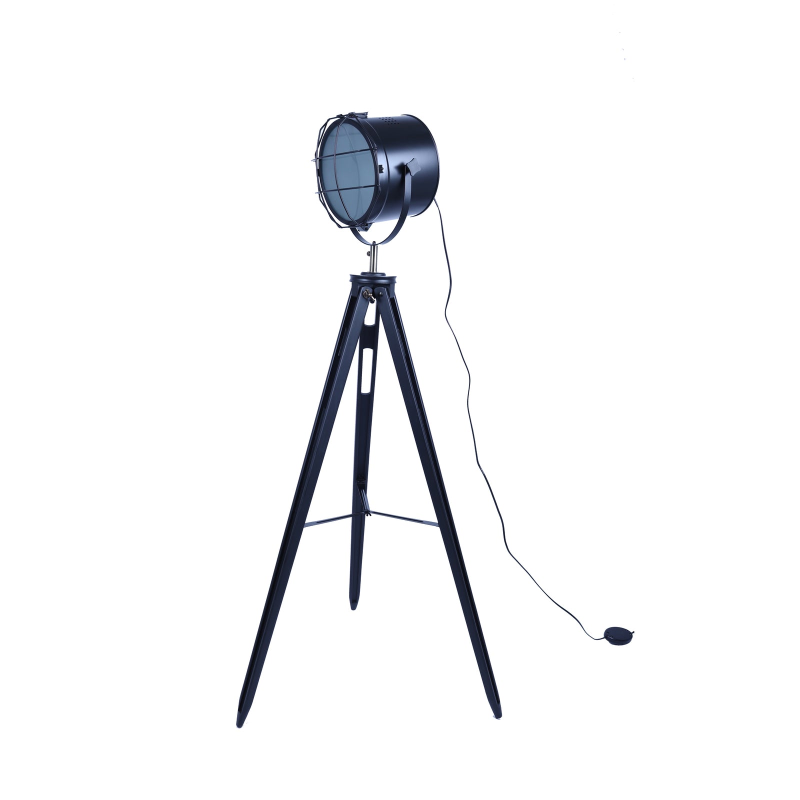 Premium Nautical Tripod Floor Lamp with Adjustable Head - Matte Black, 158cm