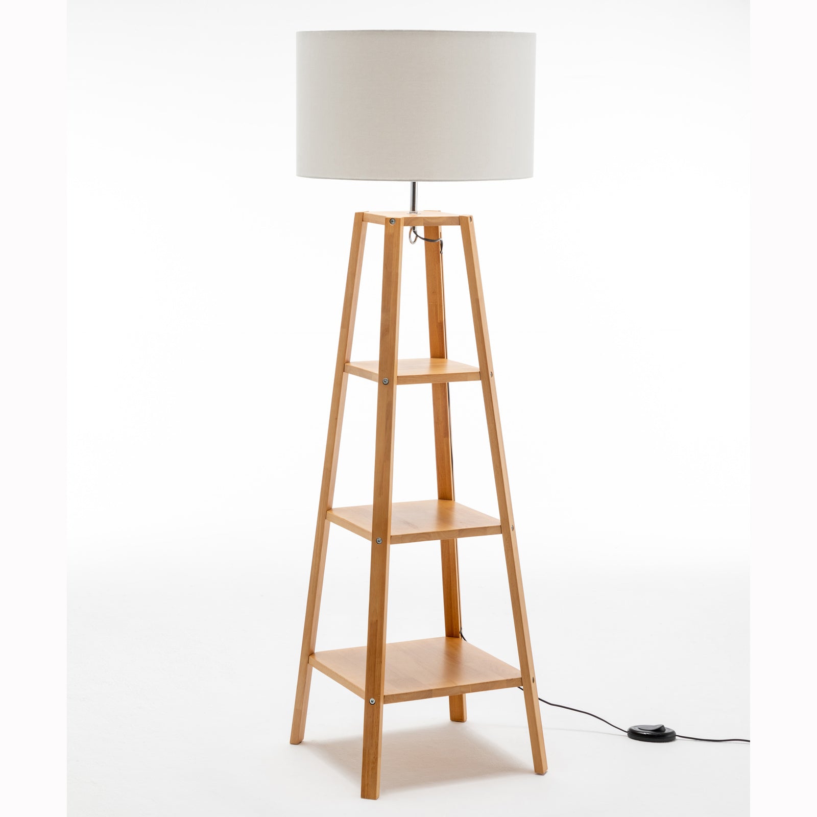 Premium Eiffel 3 Tier Floor Lamp with Storage Shelves - Natural 171cm