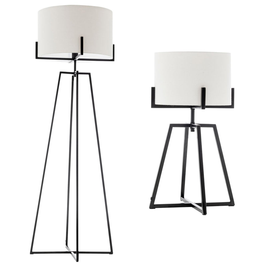 Premium Dimmable Floor Lamp & Table Lamp Set with Linen Shades - Matte Black
