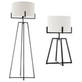 Premium Dimmable Floor Lamp & Table Lamp Set with Linen Shades - Matte Black