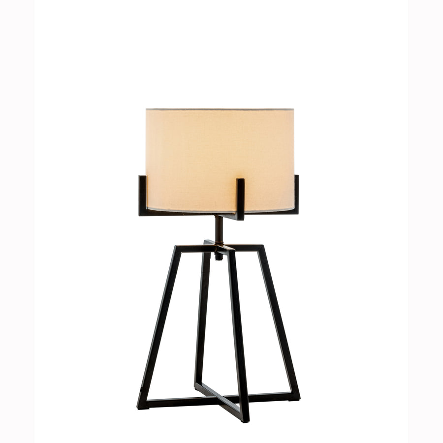 Square-Edged Metal Dimmable Table Lamp 62cm H - Matte Black with Linen Shade - SuperSaverAU - view 1