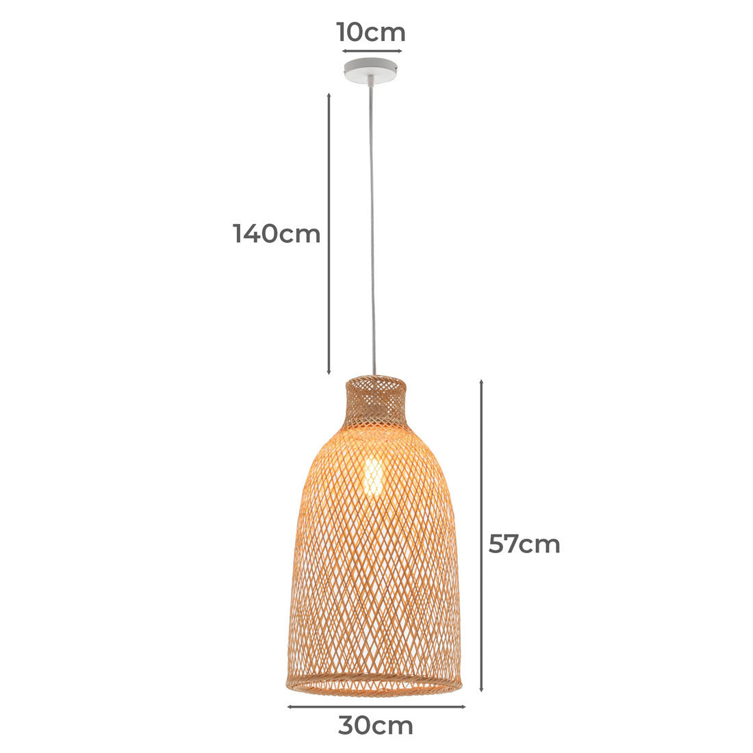 Premium Woven Bamboo Cone Pendant Lamp with Adjustable Cord - 57cm