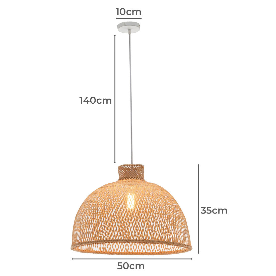 Premium Hand Woven Bamboo Dome Pendant Lamp with Adjustable Cord - 50cm