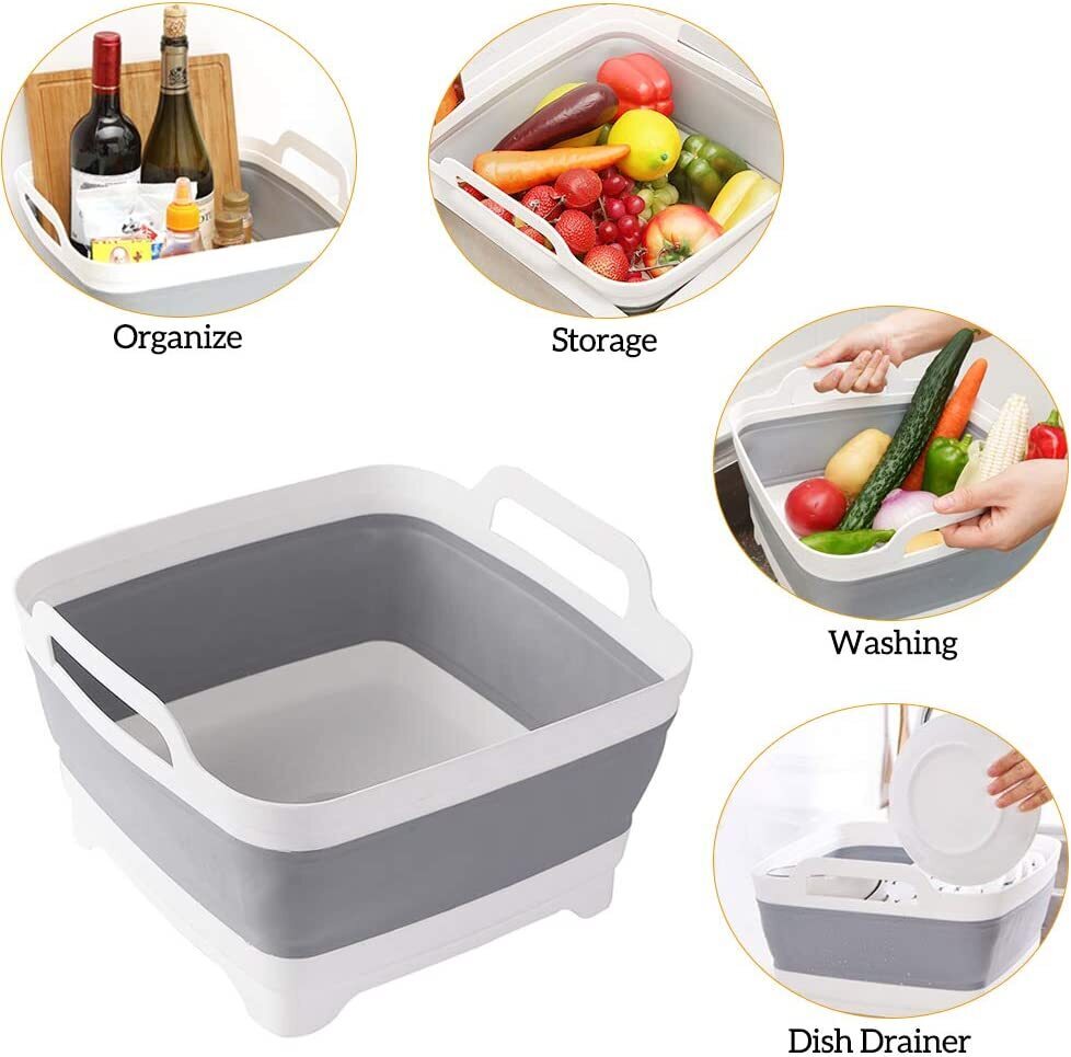 Foldable Fruit Veggies Wash Colander 9L - Grey/White, 2x Collapsible Strainer - SuperSaverAU - view 3
