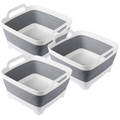 Premium Collapsible Strainer Colander with Drainer Plug - Grey/White, 3 Pack