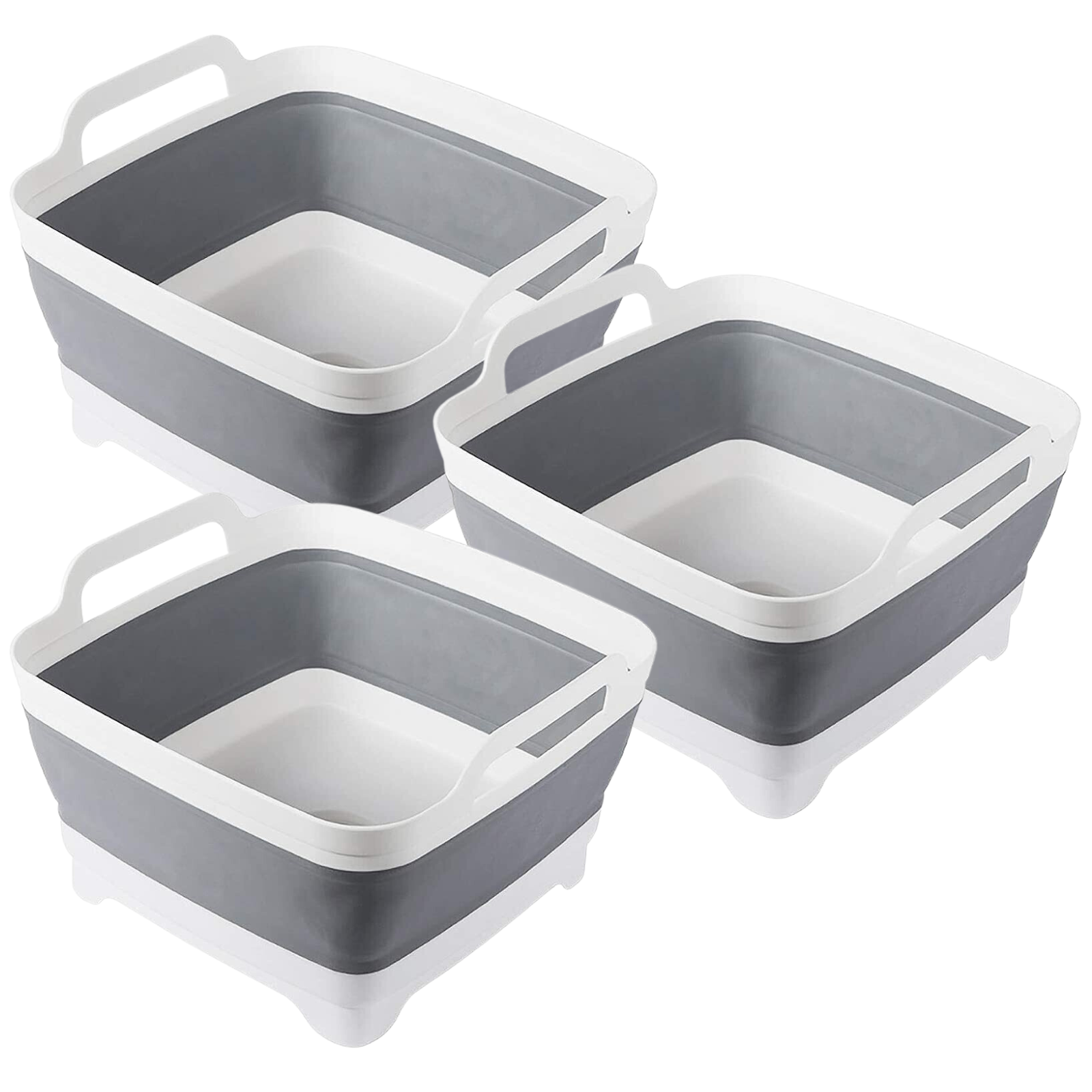 Premium Collapsible Strainer Colander with Drainer Plug - Grey/White, 3 Pack