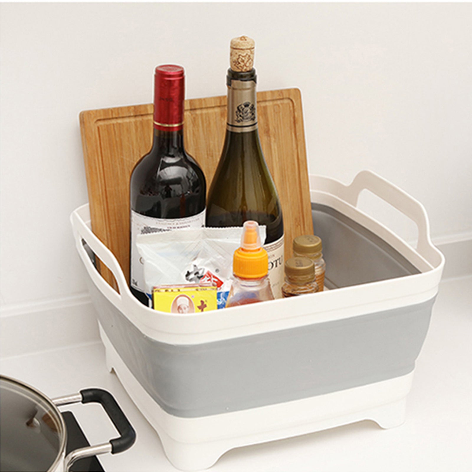 Premium Collapsible Strainer Colander with Drainer Plug - Grey/White, 3 Pack