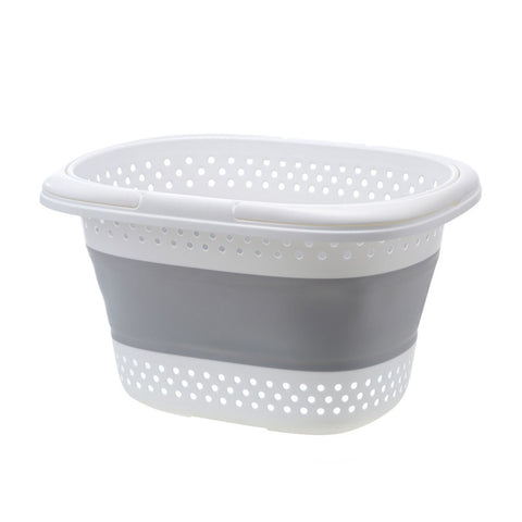 Premium Foldable Laundry Basket with Handle - Grey/White 28L