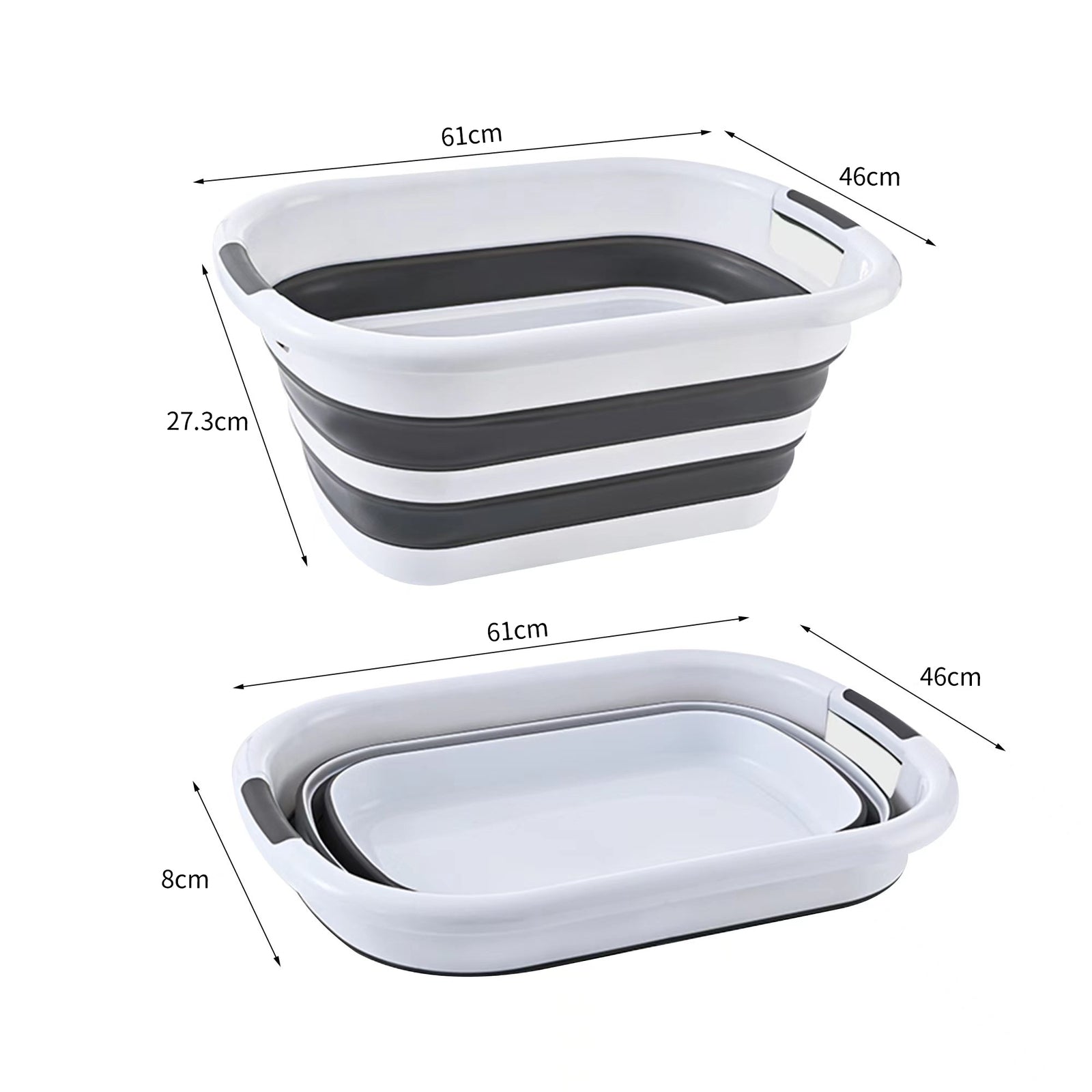 Premium Collapsible Laundry Basket with Handles - Grey/White 40L