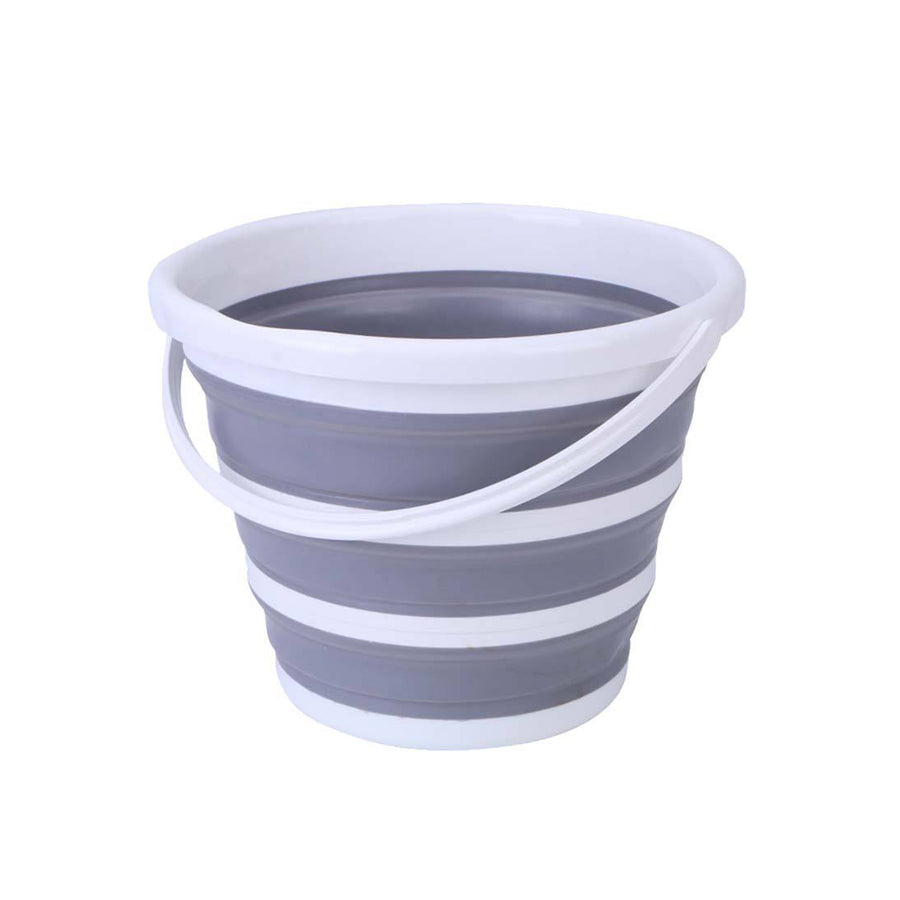 10 Litre Foldable Collapsible Bucket Silicone for Home/Hiking/Camping/Fishing - Grey/White - SuperSaverAU - view 1