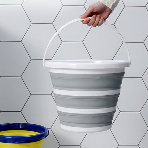 10L Foldable Collapsible Bucket Silicone for Hiking, Camping, Fishing - Grey/White - SuperSaverAU - view 2