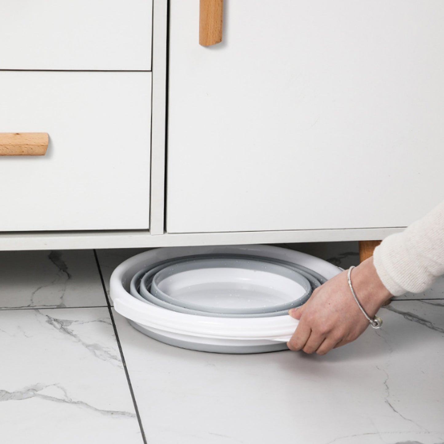 10L Foldable Collapsible Bucket Silicone for Hiking, Camping, Fishing - Grey/White