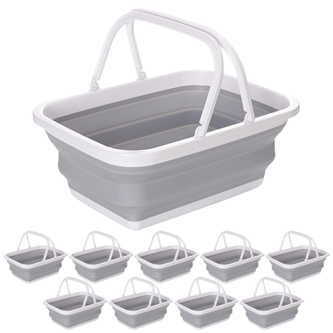 Premium Collapsible Laundry Basket with Handles - Grey/White, 9L, 10 Pack