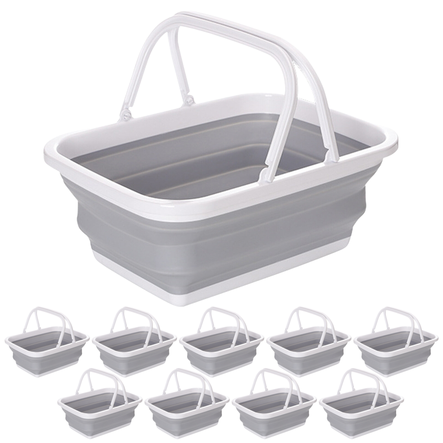 Premium Collapsible Laundry Basket with Handles - Grey/White, 9L, 10 Pack