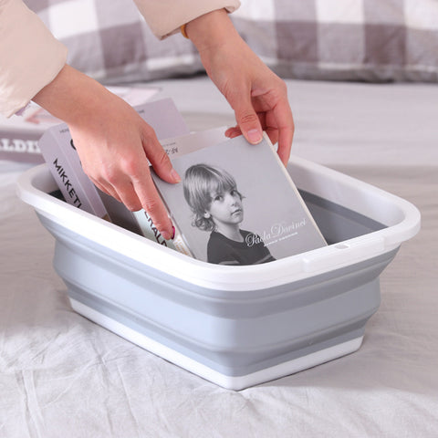 9L Collapsible Laundry Basket with Handles - Grey/White, Lightweight & Durable - SuperSaverAU - view 1