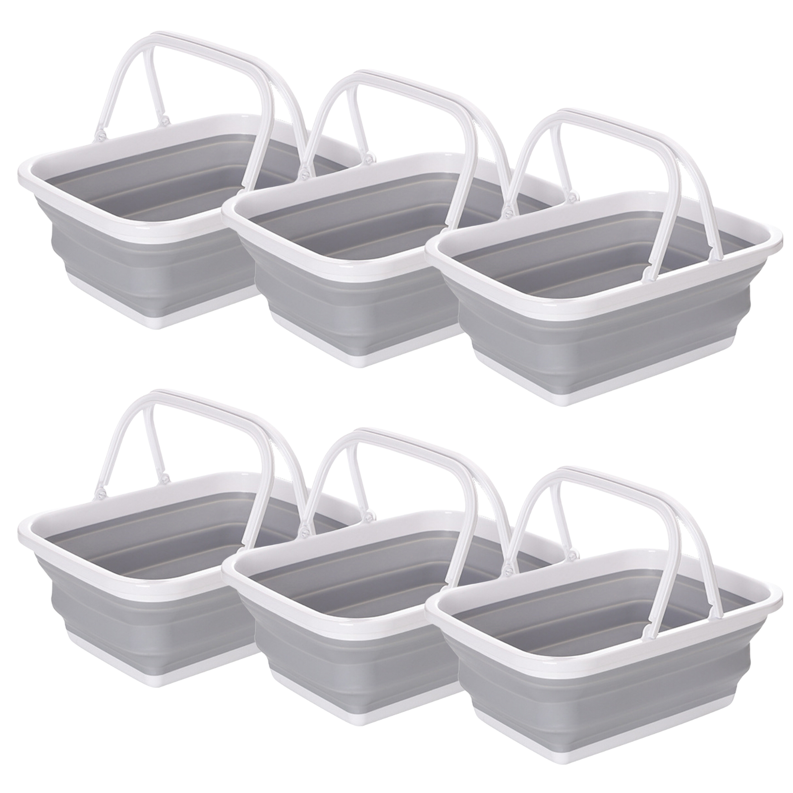 Premium Collapsible Laundry Basket Set with Handles - Grey/White, 9L 6 Pack