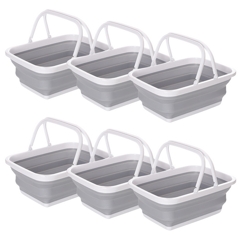 Premium Collapsible Laundry Basket Set with Handles - Grey/White, 9L 6 Pack
