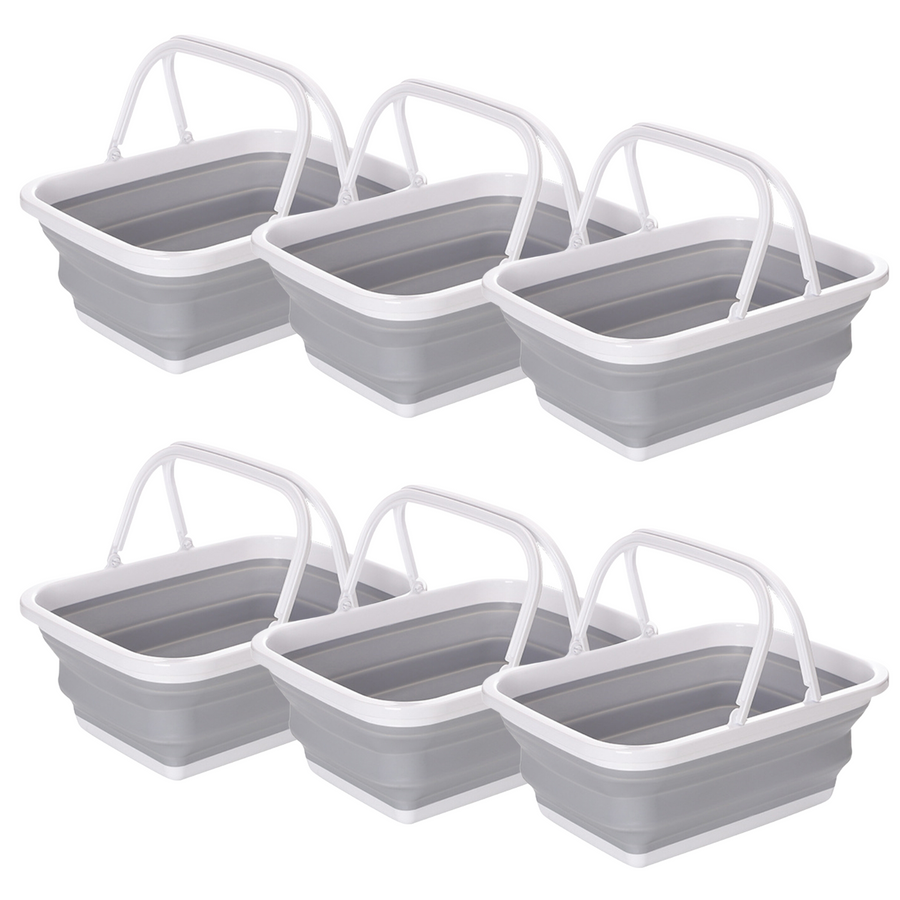 Premium Collapsible Laundry Basket Set with Handles - Grey/White, 9L 6 Pack