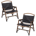 Premium Bamboo Canvas Camping Chairs - 2 Pack, Black