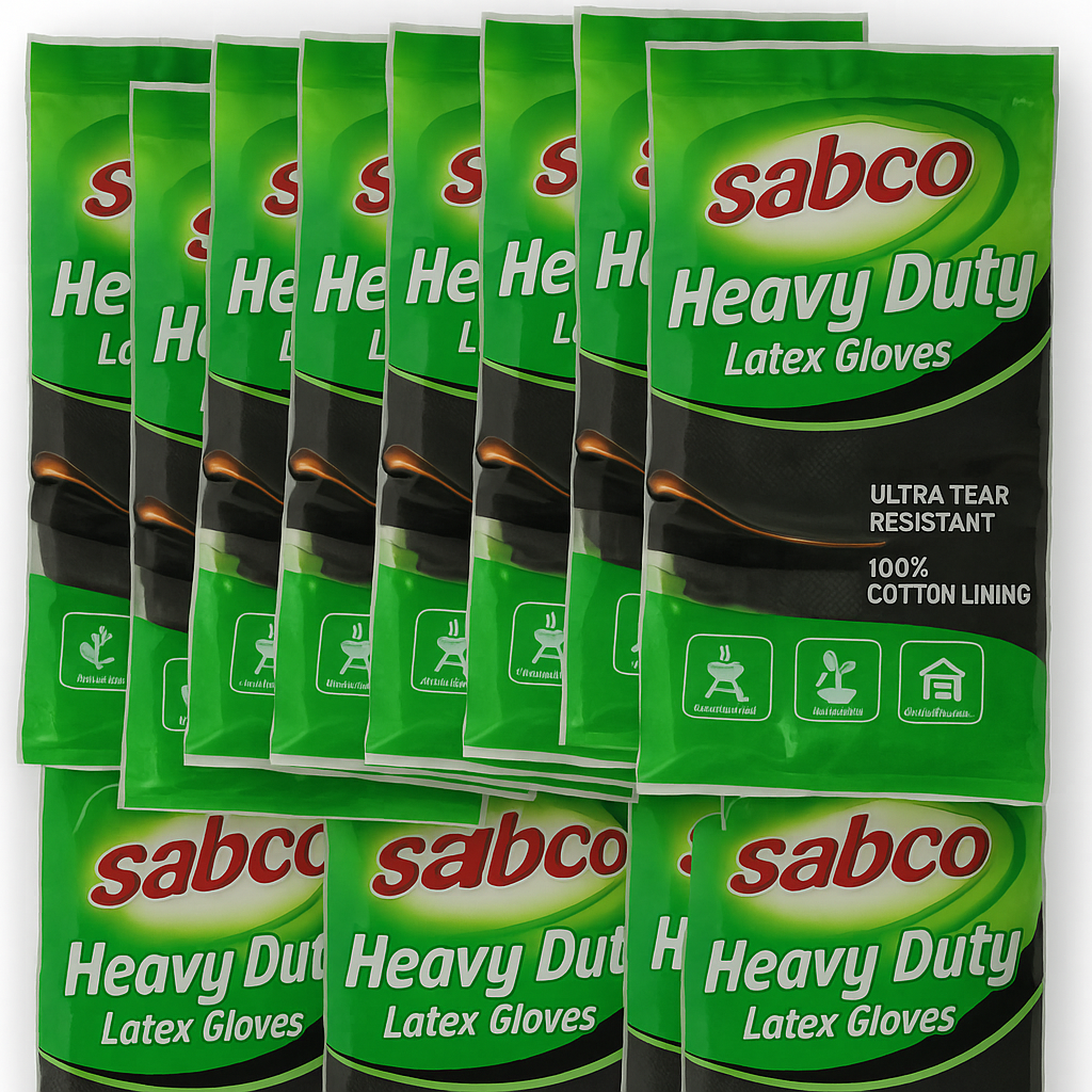 12 Pairs Sabco Heavy Duty Latex Gloves w/ Cotton Lining - Large Size - SuperSaverAU - view 2