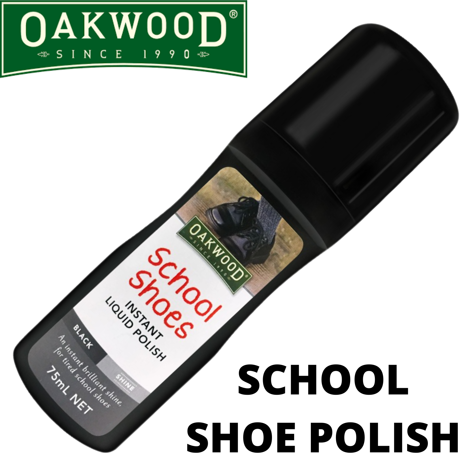 Oakwood 75ml Instant Liquid School Shoe Polish - Black