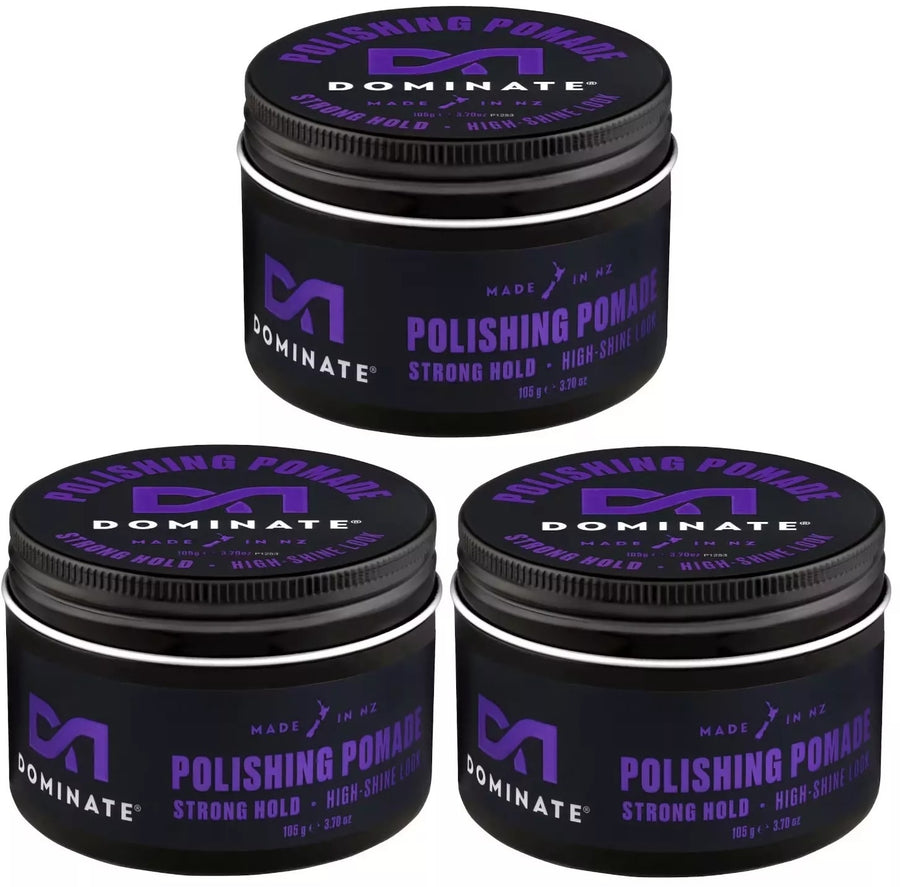 Dominate Polishing Pomade 105g 3 Pack Strong Hold High Shine Hair Styling Wax