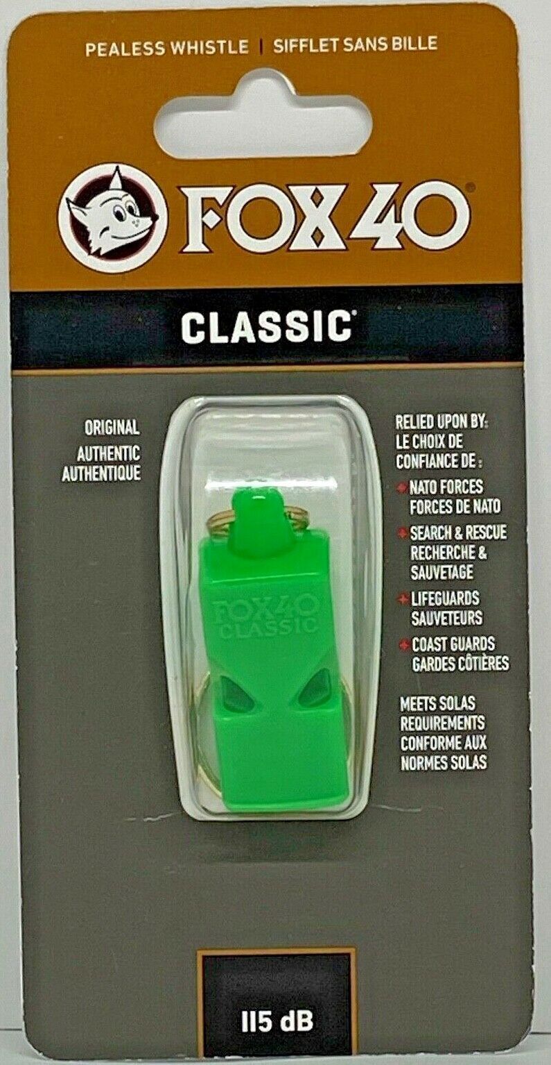 Fox 40 Classic Whistle - Green 3 Chamber Pealess Sports Referee