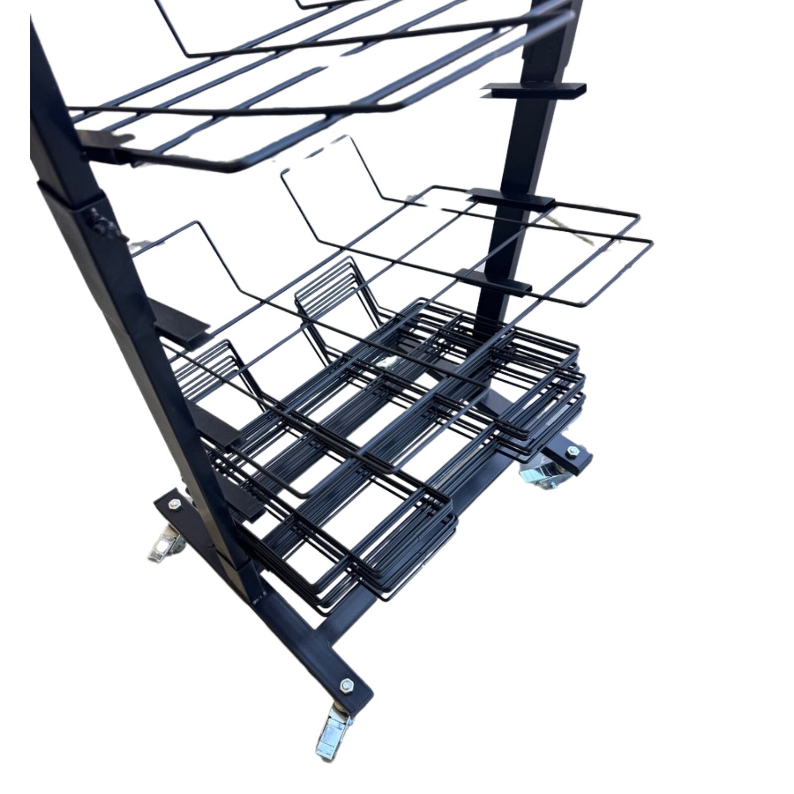 Premium Black 12 Tier Magazine Brochure Display Rack with Wheels