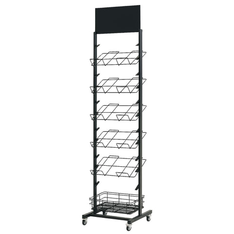 Premium Black 12 Tier Magazine Brochure Display Rack with Wheels