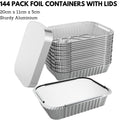 Premium Aluminium Foil Food Containers with Lids – 20 x 11 x 5cm, 144 Pack