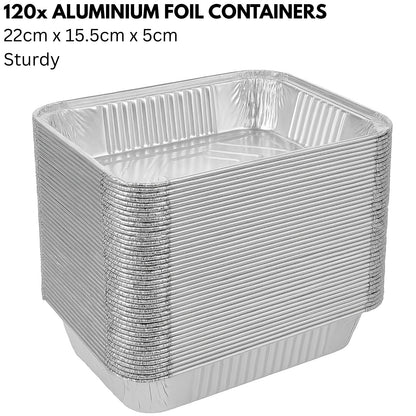 120x Aluminium Disposable Foil Food Container Trays Pans Baking Roast Bulk 22x15.5x5cm