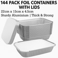 Premium Aluminium Foil Food Containers with Lids – 22 x 15 x 4.5cm, 144 Pack