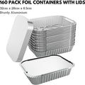 160x Aluminium Disposable Foil Food Container Trays with Lids 32cm x 26cm x 6.3cm - SuperSaverAU - view 2