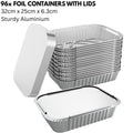 96x Aluminium Disposable Foil Food Container Trays w/ Lids 32cm x 26cm x 6.3cm - SuperSaverAU - view 2