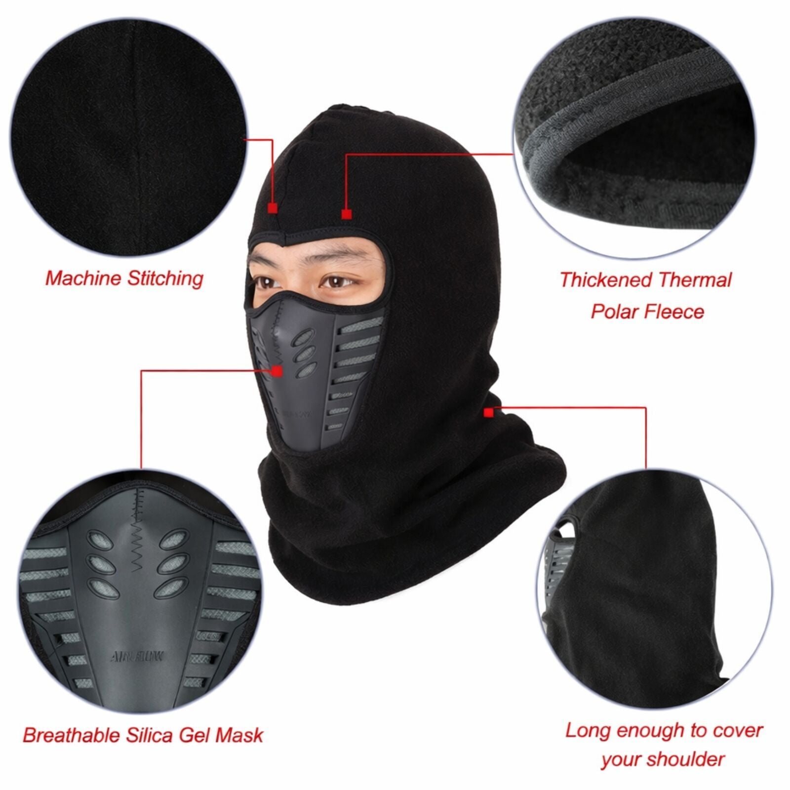 Premium Burgundy Thermal Fleece Balaclava Ski Face Mask