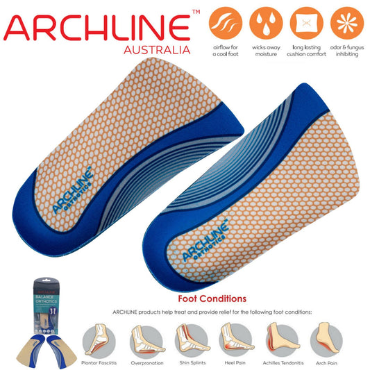 ARCHLINE 3/4 Slim Orthotics EUR 41 for Plantar Fasciitis, Arch & Heel Pain Relief