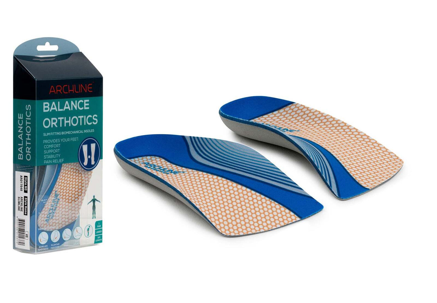 ARCHLINE 3/4 Slim Orthotics EUR 41 for Plantar Fasciitis, Arch & Heel Pain Relief