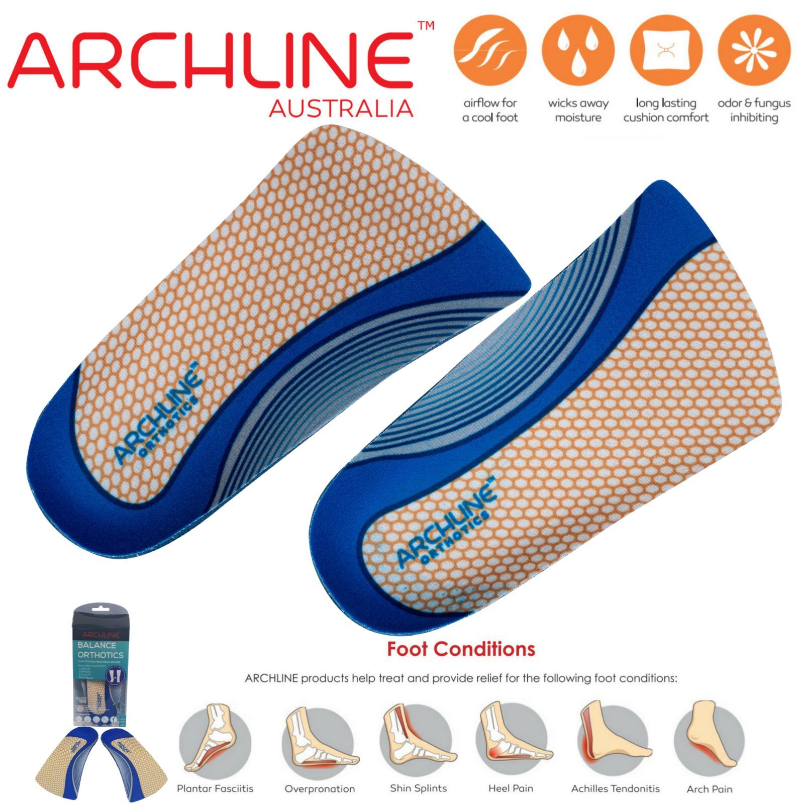 ARCHLINE 3/4 Slim Orthotics EUR 43 for Plantar Fasciitis, Arch Support, Comfort - SuperSaverAU - view 2