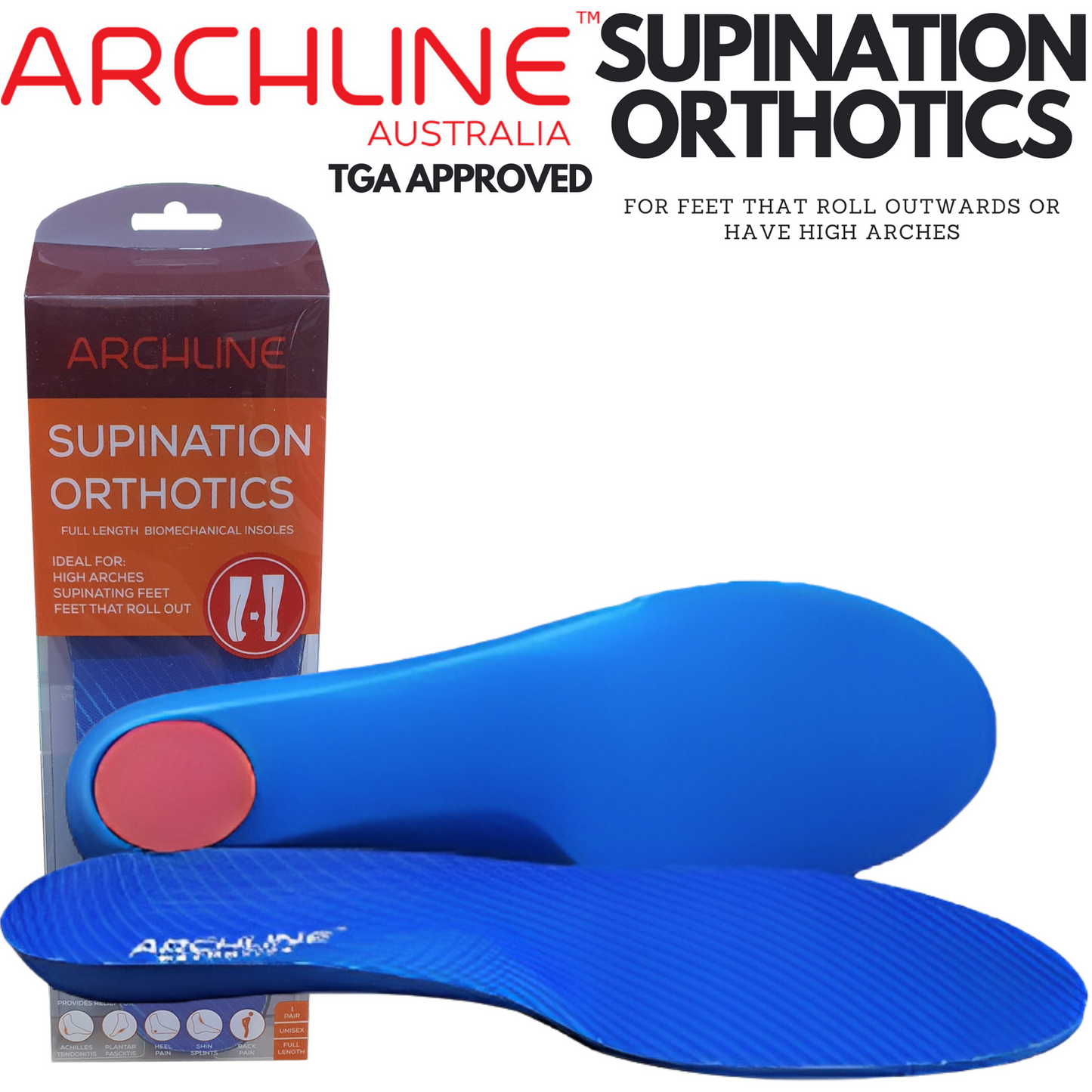 ARCHLINE Supination Orthotics Insoles - Full Length, High Arch, Euro 36