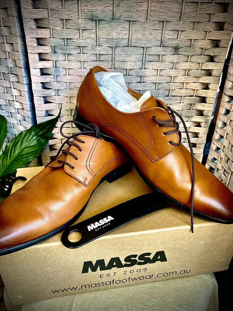 Massa Ascoli Leather Derby Dress Shoes - Tan - UK 11