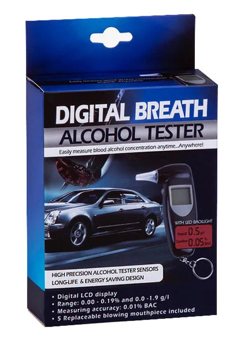 Premium Black Digital Breath Alcohol Tester Portable Breathalyser with 4 Attachments