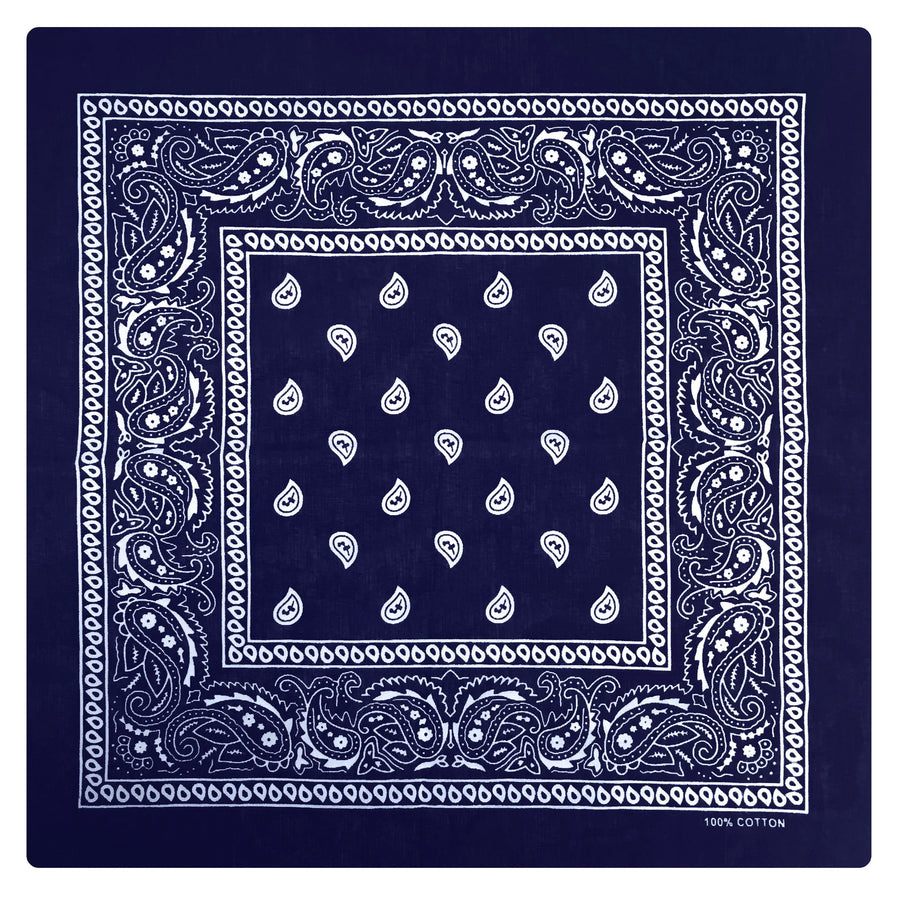 Premium Paisley Cotton Bandana - Navy Blue, 54 x 54cm