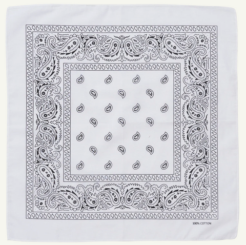 Premium Paisley Cotton Bandana - White, 54 x 54cm