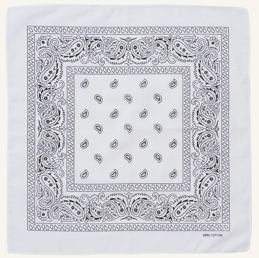 Premium Paisley Cotton Bandana - White, 54 x 54cm