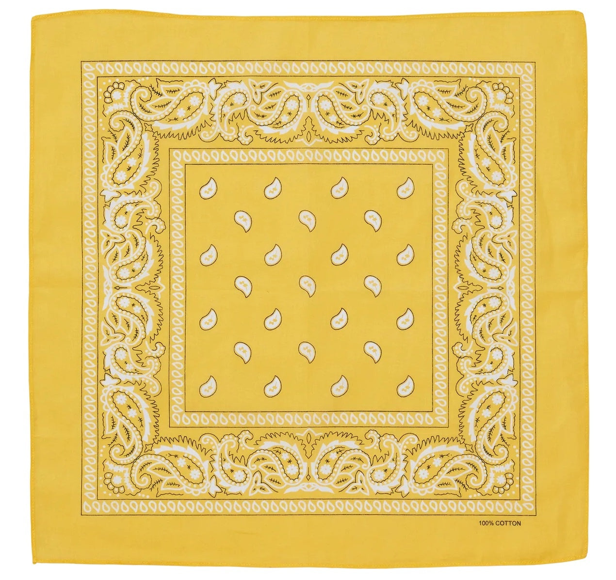 Premium Paisley Cotton Bandana - Yellow, 54 x 54cm
