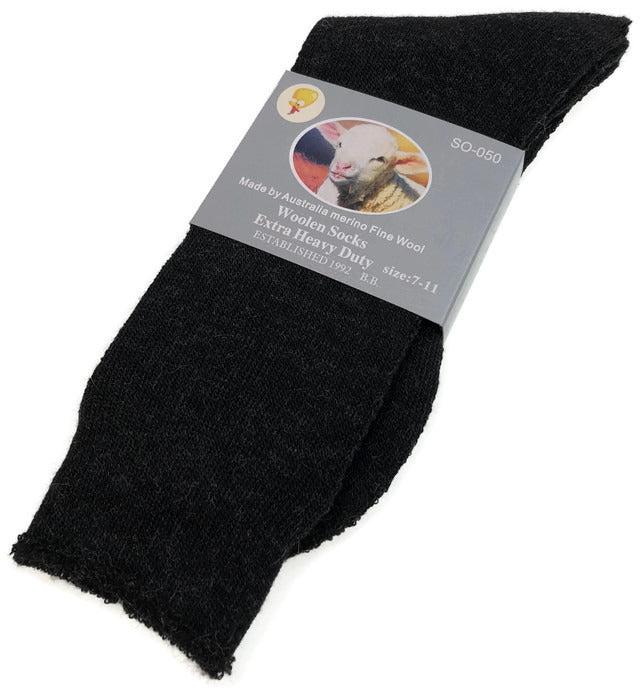 Premium 1 Pair Black Merino Wool Blend Thermal Work Socks 7-11