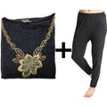Premium Women's Black Merino Wool Blend Thermal Top and Pants Set 10-12