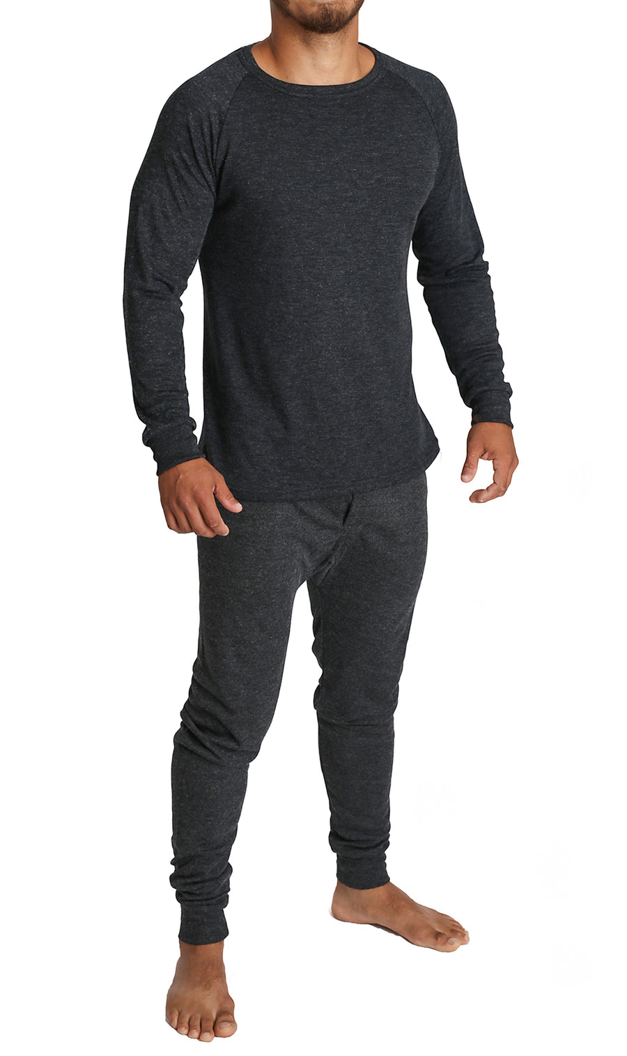 Premium Men's Black Merino Wool Blend Thermal Underwear Set M