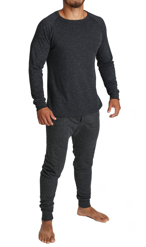 Premium Men's Black Merino Wool Blend Thermal Underwear Set S