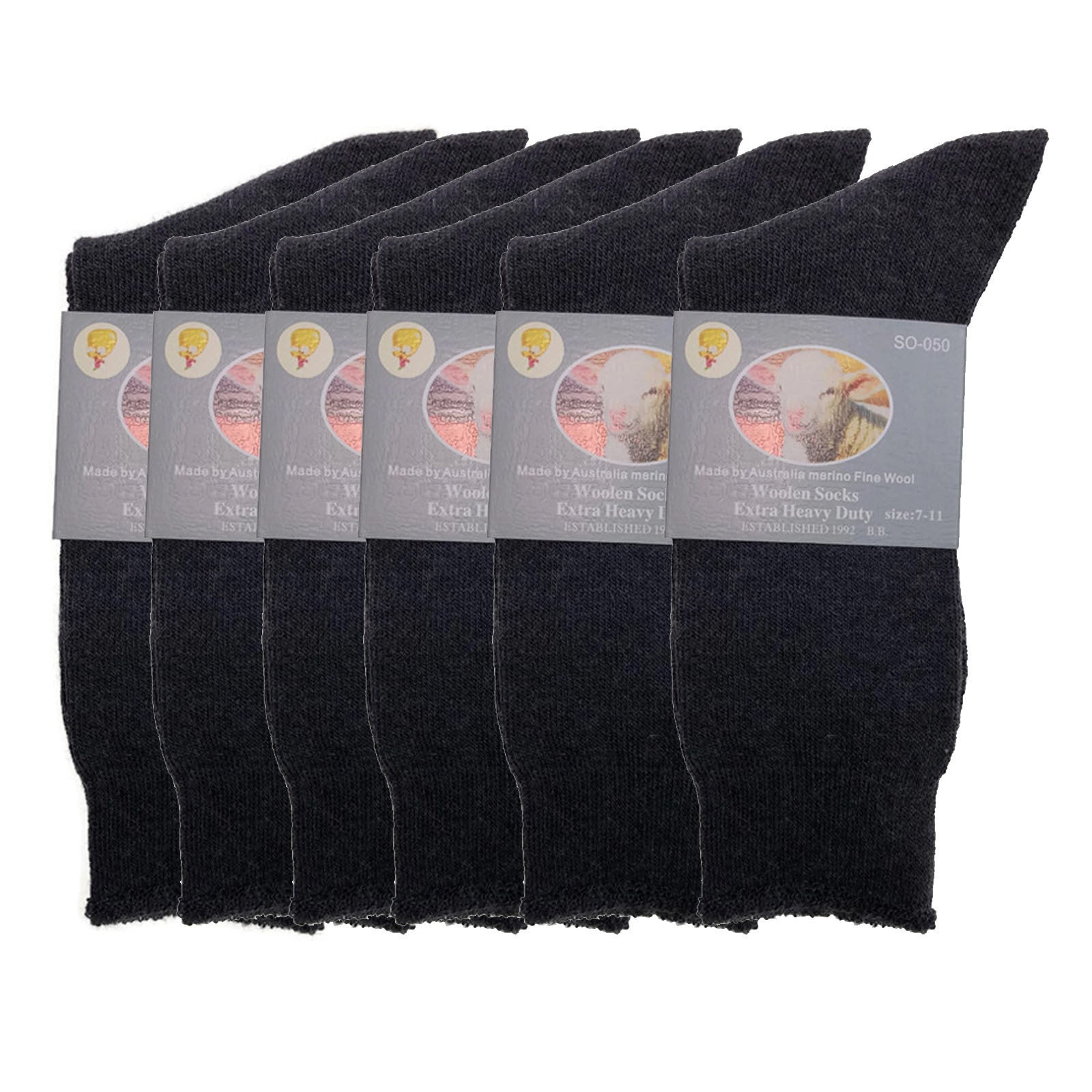 Premium 6 Pair Charcoal Merino Wool Blend Heavy Duty Work Socks 7-11